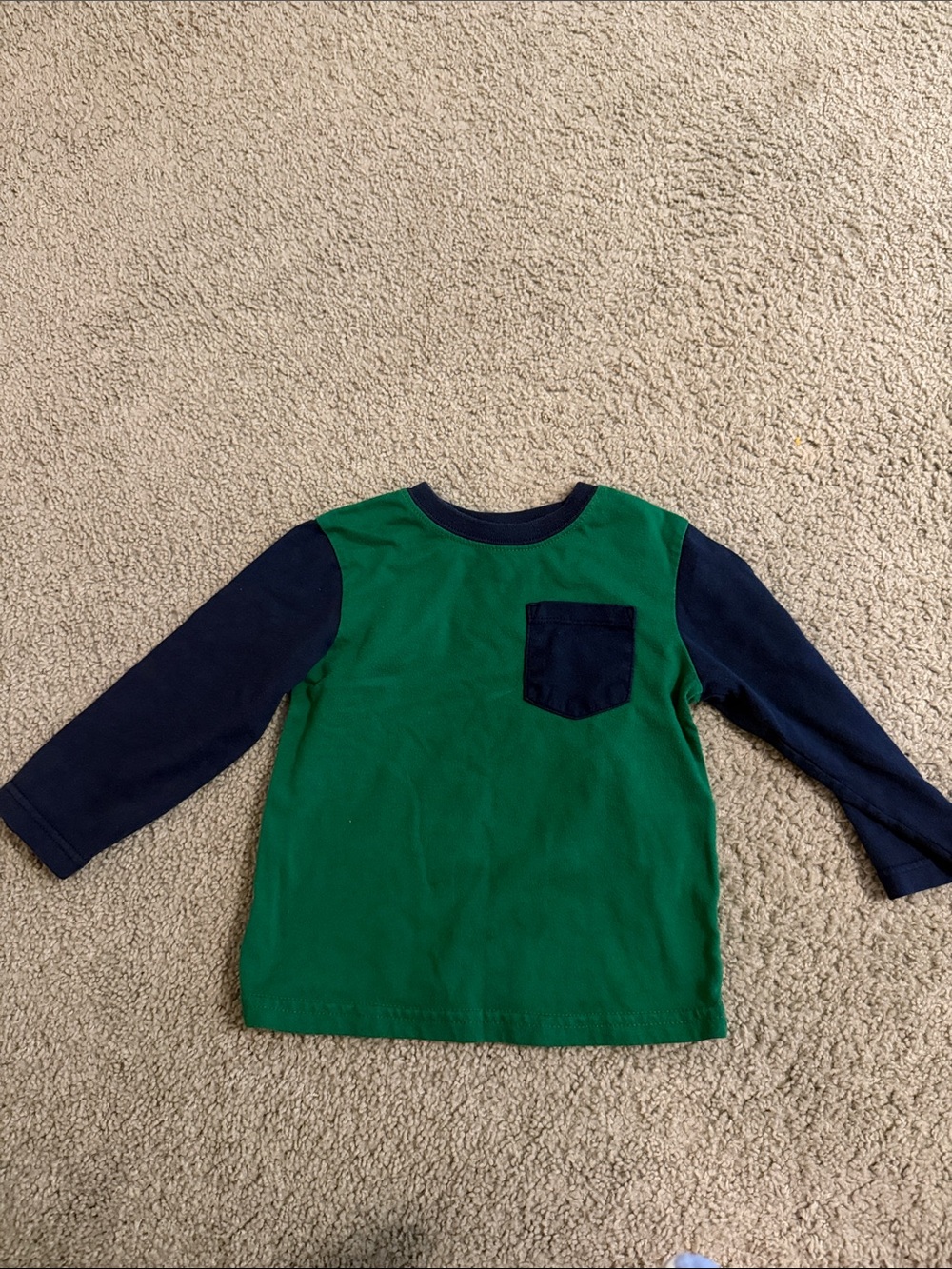 Garanimals Green Body Navy Sleeve Pocket Long-Sleeve Tee